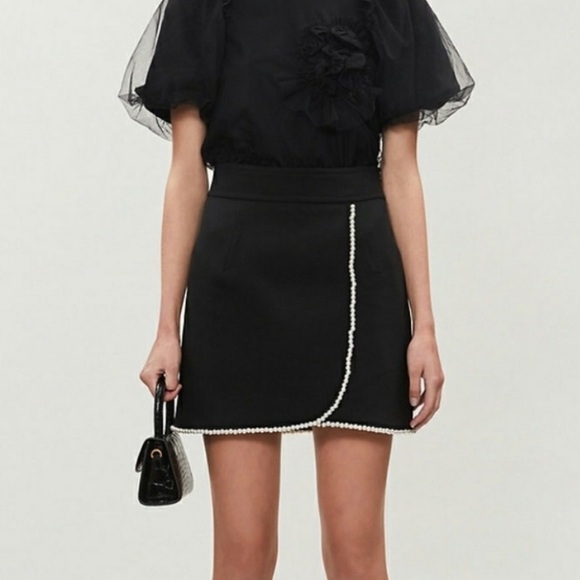 Sandro Paris Vicky Embellished Pearl Wool Wrap Mini Skirt - Picture 1 of 15